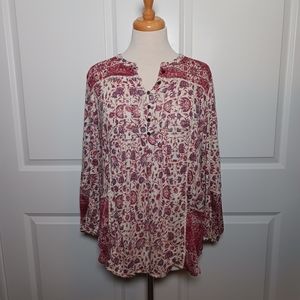 Lucky Brand Boho Floral 3/4 Sleeve Top